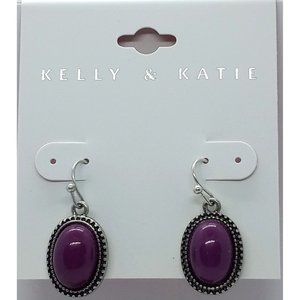 Kelly & Katie Purple Cabochon Silver Tone Drop Dangle New Wire‎ Earrings